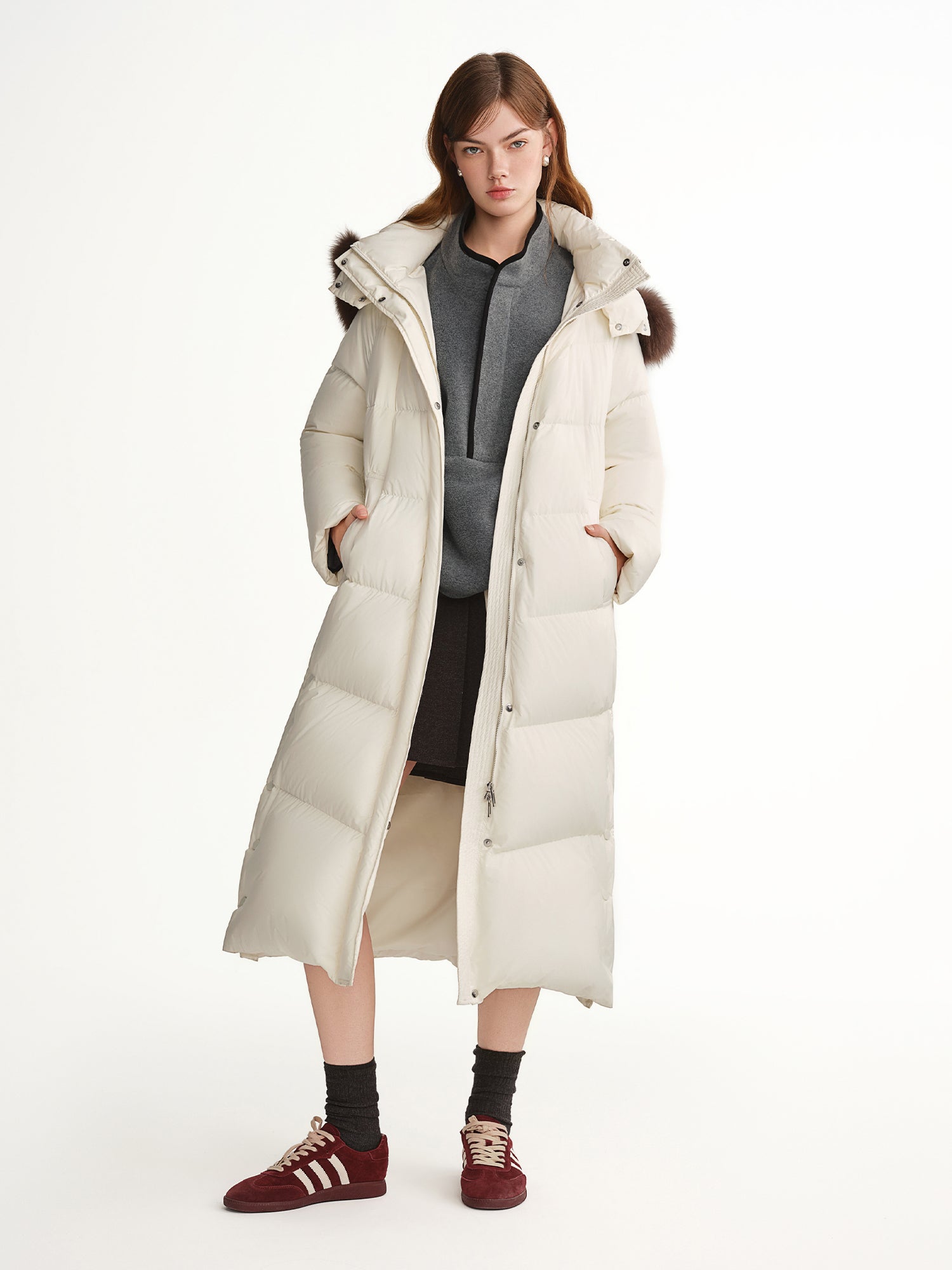 Puff Down Jacket Long and Short Styles of Goose Down Jacket Women Fox Fur Collar 2025 Winter Outerwear Simple Commuting