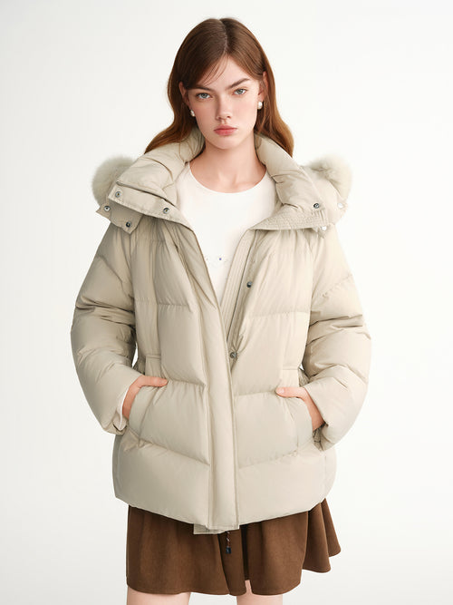 Puff Down Jacket Long and Short Styles of Goose Down Jacket Women Fox Fur Collar 2025 Winter Outerwear Simple Commuting