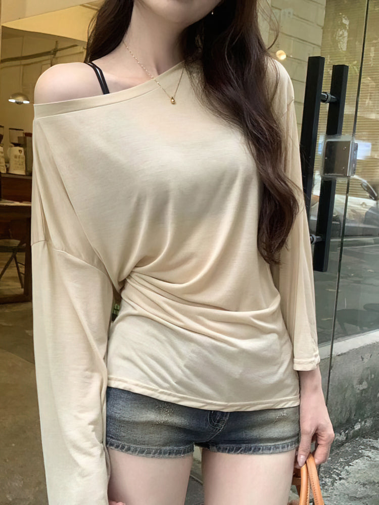 See Through Long sleeve Oversize T shirt Women Sexy Back Bandage Off shoulder Top Female Basic Long Tees Korean Chic Lady New