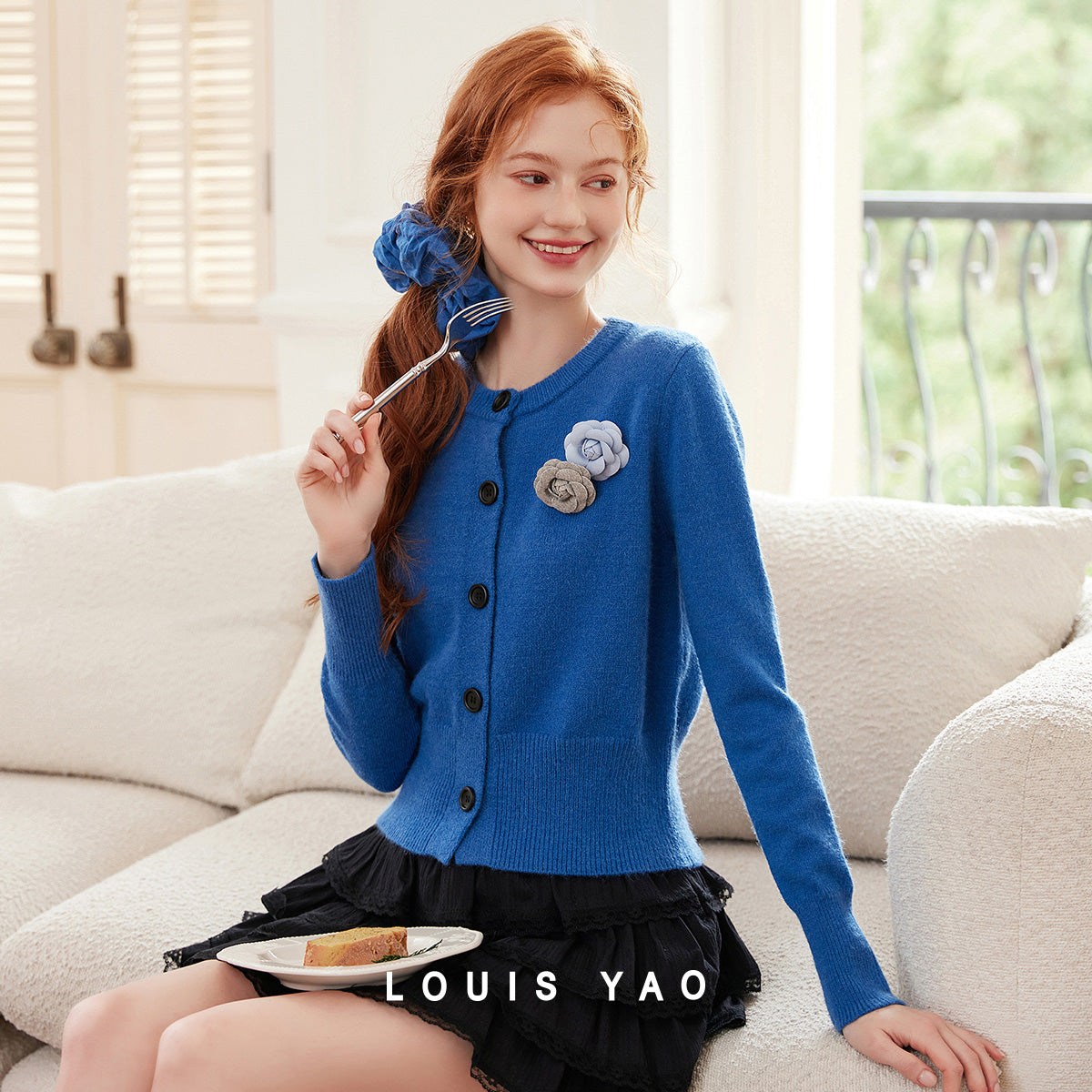 Fashion Detachable Flower Knitted Cardigan 2025 Autumn Knitwear Micro Elastic Round Neck Women's Knitted Sweater